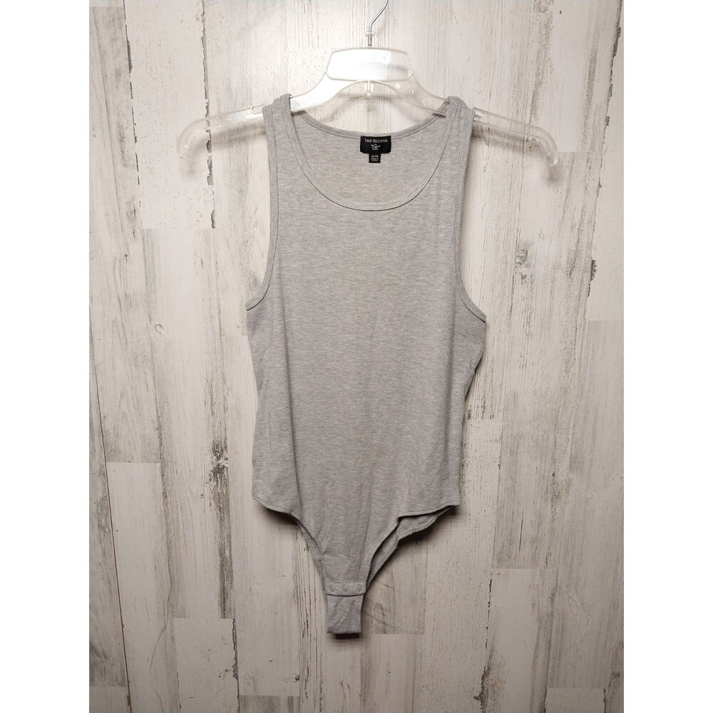 True Religion XL Gray Ribbed Goddess Bodysuit
